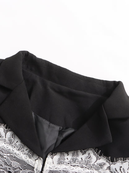 Edgy Black Blazer with White Lace Corset Detail
