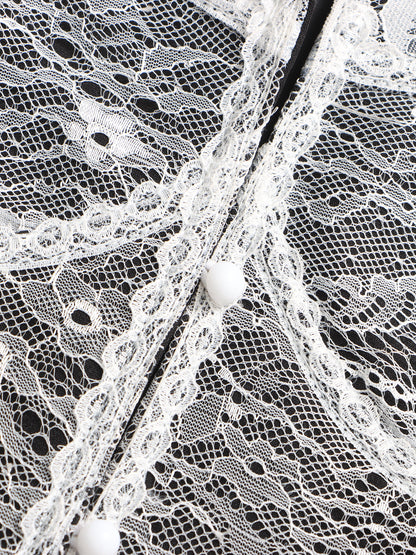 Edgy Black Blazer with White Lace Corset Detail