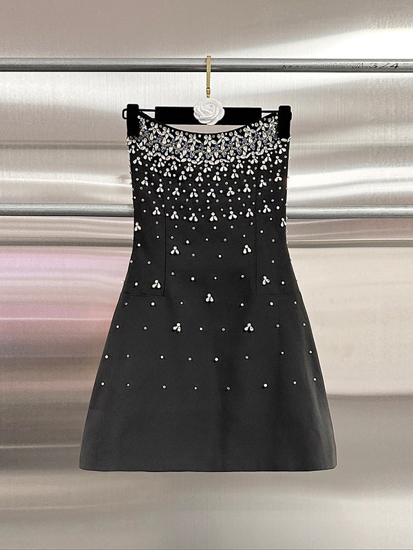 Solid Elegant Ptachwork Diamonds Short Dress