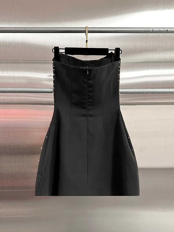 Solid Elegant Ptachwork Diamonds Short Dress