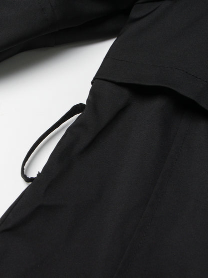 Gothic - Chic Black Ruffled Trench Coat with Belt