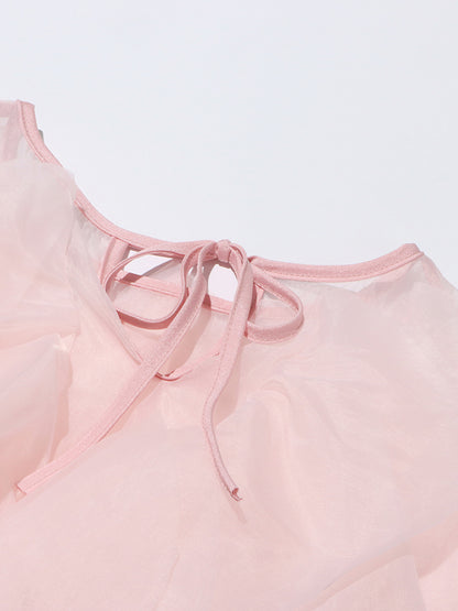 Enchanting Pink Ruffled Organza Crop Top