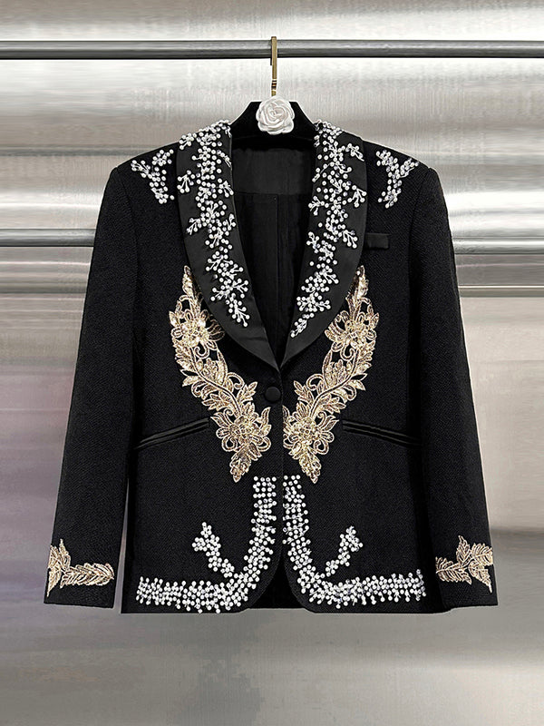 Patchwork Pearls Diamonds Solid Jacket