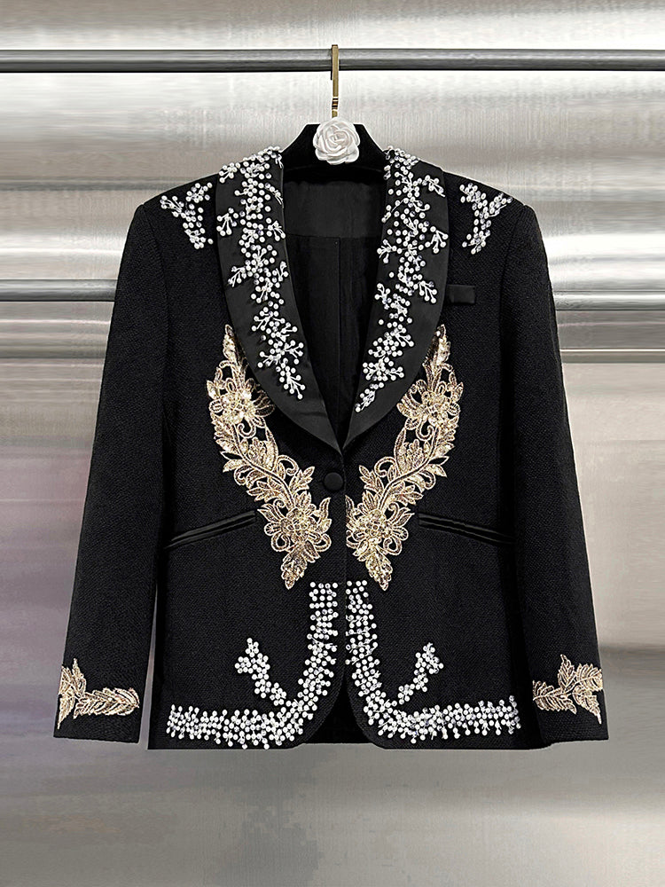 Patchwork Pearls Diamonds Solid Jacket