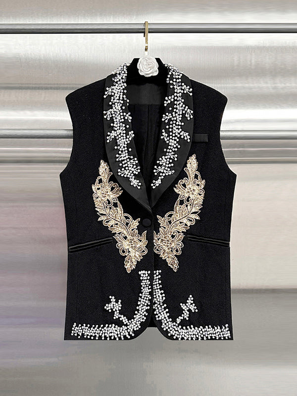 Patchwork Pearls Diamonds Solid Vest