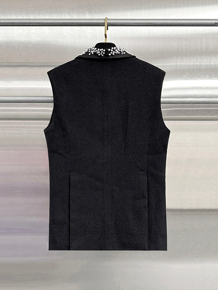 Patchwork Pearls Diamonds Solid Vest