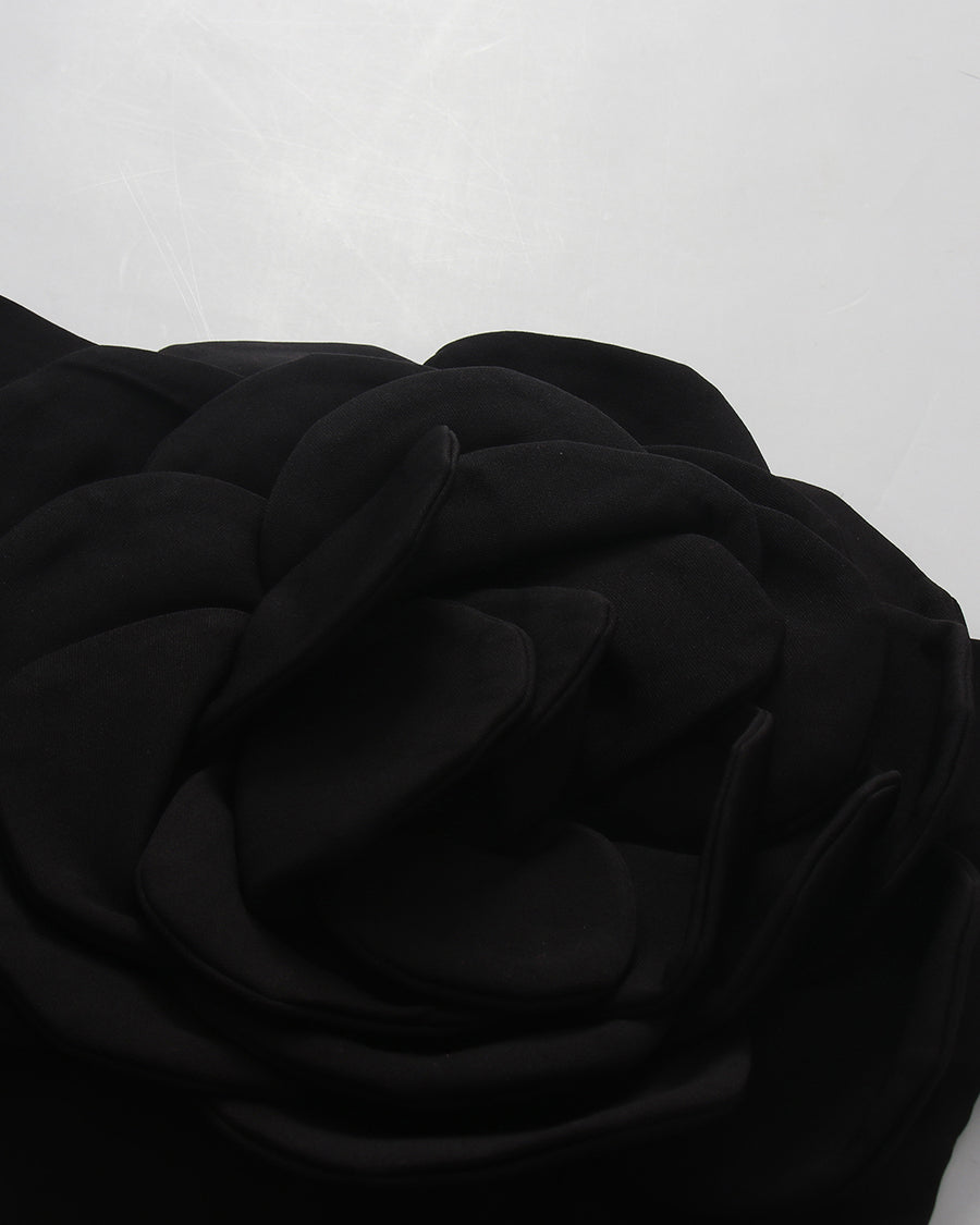 Black 3D Flower Strapless Mini Dress
