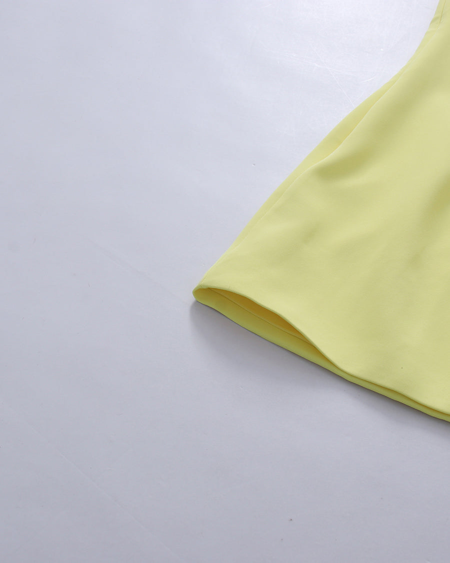 Yellow One-Shoulder Floral Appliqué Mini Dress