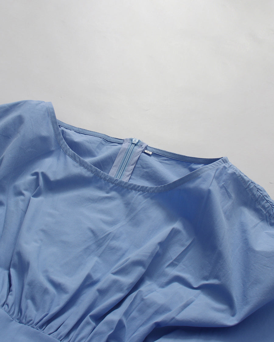 Blue Drawstring Ruched Midi Dress