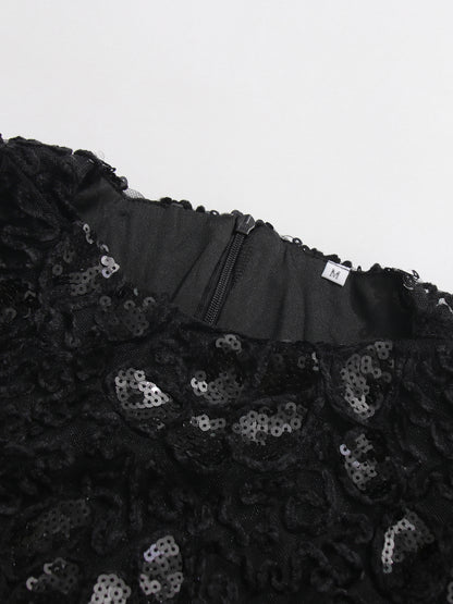Glamorous Black Lace Embellished Long - Sleeve Maxi Dress