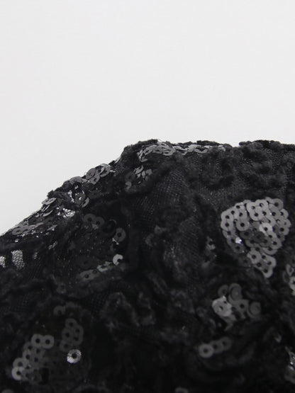 Glamorous Black Lace Embellished Long - Sleeve Maxi Dress