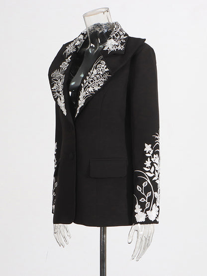 Elegant Solid Patchwork Embroidery Jacket