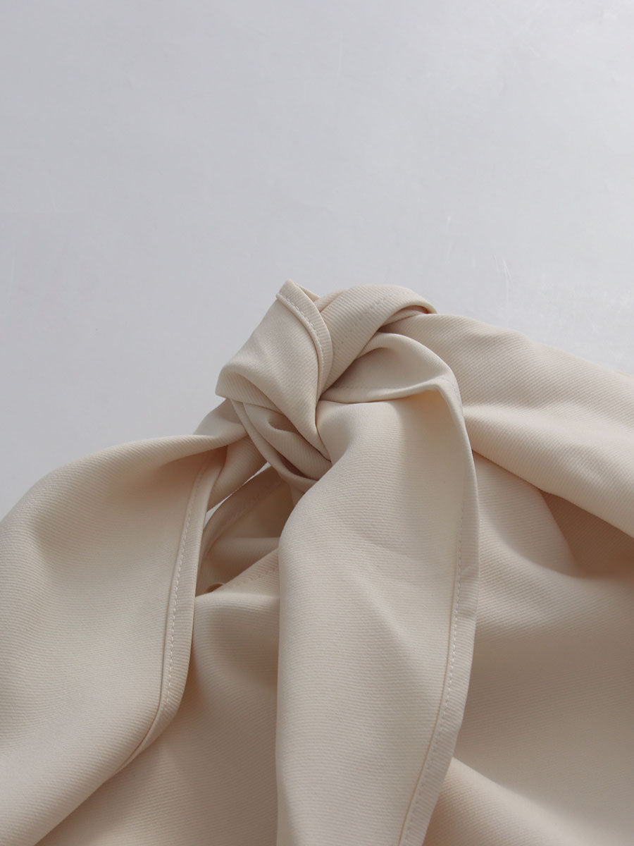Beige Off-Shoulder Bow Tie Waist Mini Dress