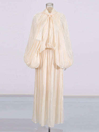 Elegant Solid Pleated Long Dress