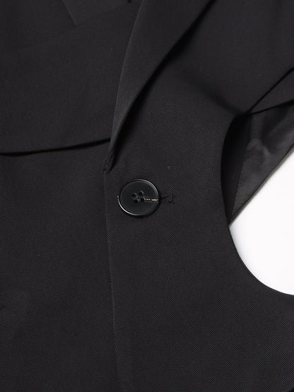 Stylish Black Cut - out Asymmetric Blazer with Belt