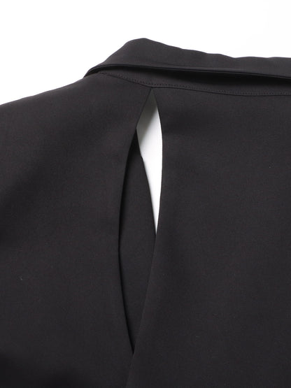 Stylish Black Cut - out Asymmetric Blazer with Belt