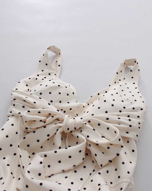 Apricot Polka Dot Bow Corset Mini Dress