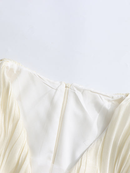 Ruched V-neck Solid Short Dress