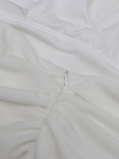 Elegant White Halter Neck Draped Maxi Dress.