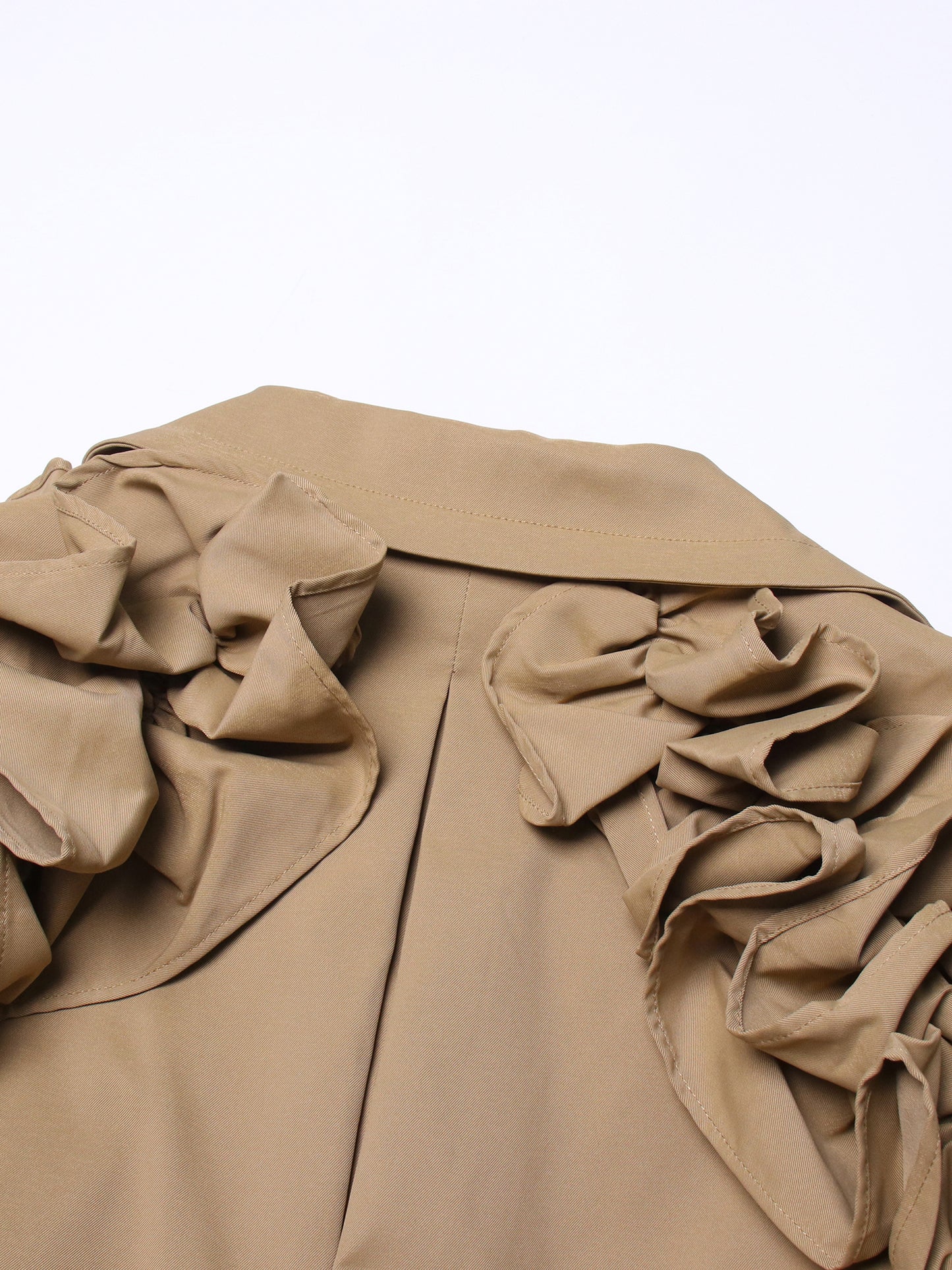 Statement Khaki Ruffled Trench Coat with Belt