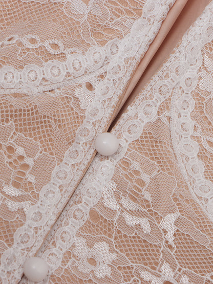 Chic Khaki Blazer with White Lace Corset Detail