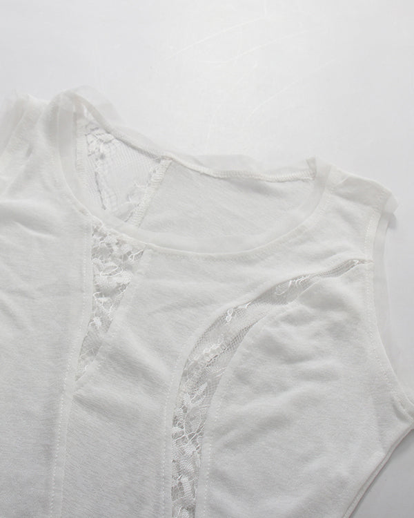 White Patchwork Lace Irregular Vest