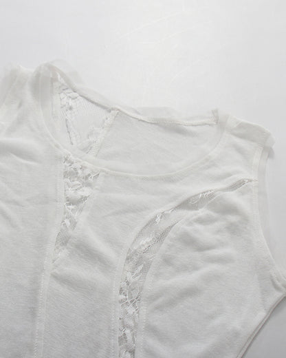 White Patchwork Lace Irregular Vest