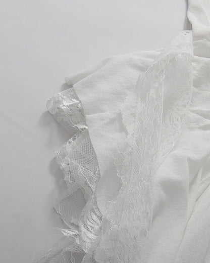 White Patchwork Lace Irregular Vest