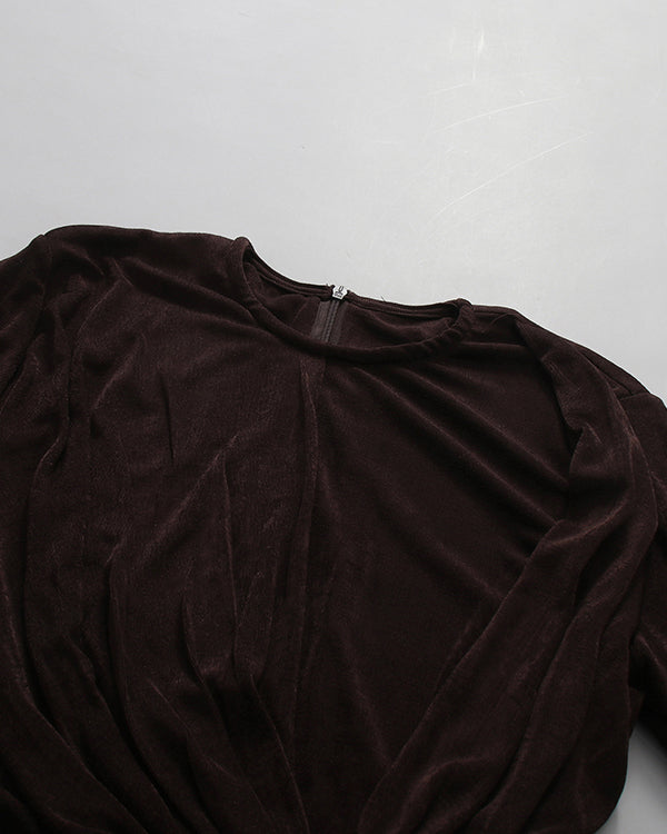 Coffee Ruched Long-Sleeve Maxi Dress