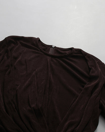 Coffee Ruched Long-Sleeve Maxi Dress