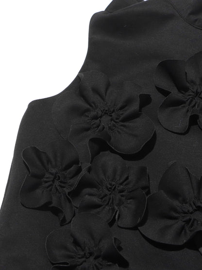 Glamorous Black Maxi Dress with 3D Floral Appliqués