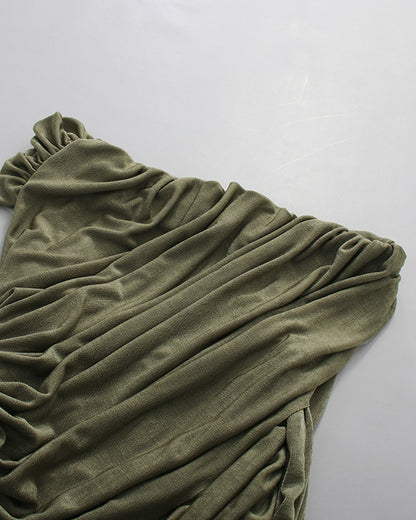 Green Pleated One-Shoulder Mermaid Evening Gown
