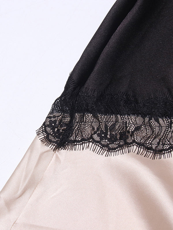 Hit Color Lace Side Slipt Long Dress