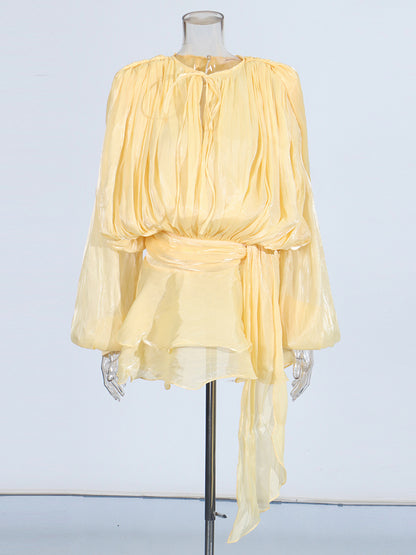 Charming Yellow Tie - Neck Wrap Mini Dress