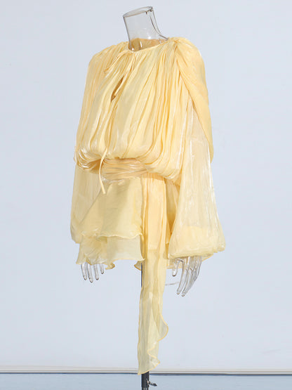 Charming Yellow Tie - Neck Wrap Mini Dress