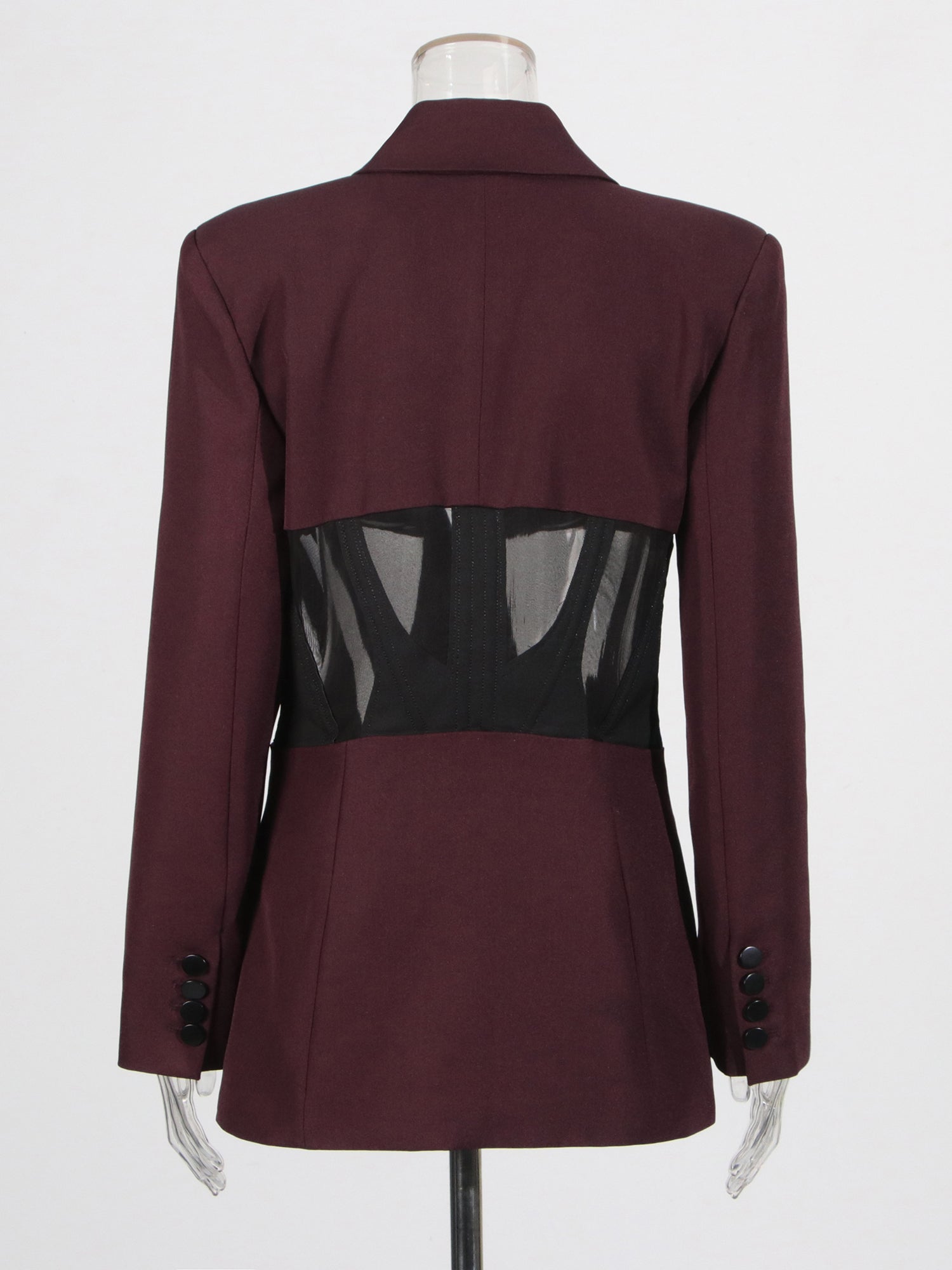 Avant - Garde Burgundy Blazer with Sheer Corset Detail.