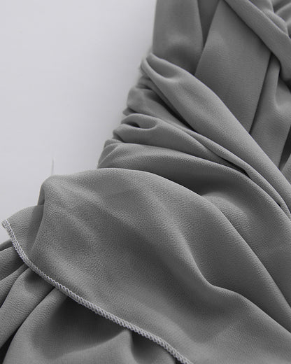 Grey Halter Neck Chiffon Waist Sash Maxi Dress