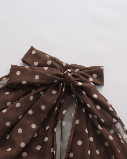 Coffee Polka Dot Halter Neck Sleeveless Blouse