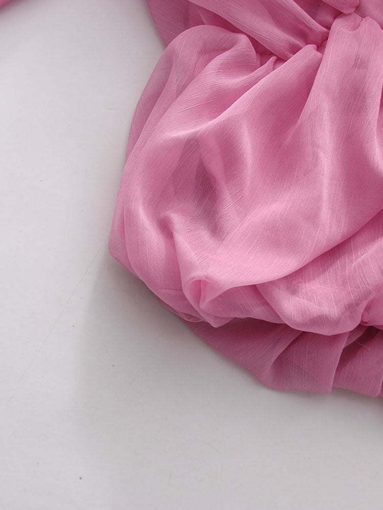 Pink Off Shoulder Puff Sleeves Cropped Blouse