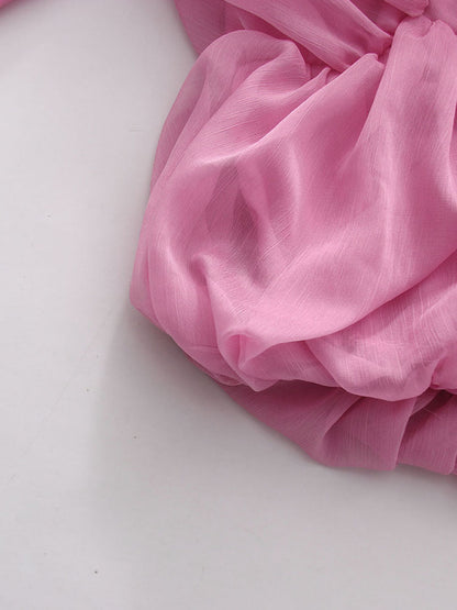 Pink Off Shoulder Puff Sleeves Cropped Blouse