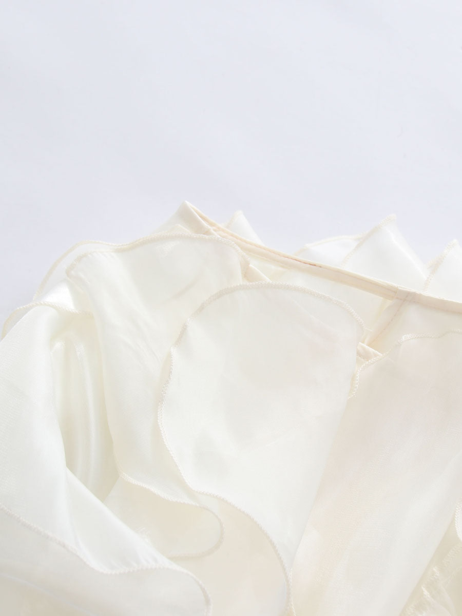 Beige Halter Neck Ruffled Chiffon Blouse