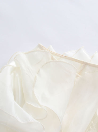 Beige Halter Neck Ruffled Chiffon Blouse