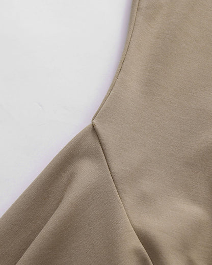 Khaki Sleeveless Asymmetric Flounce Midi Dress