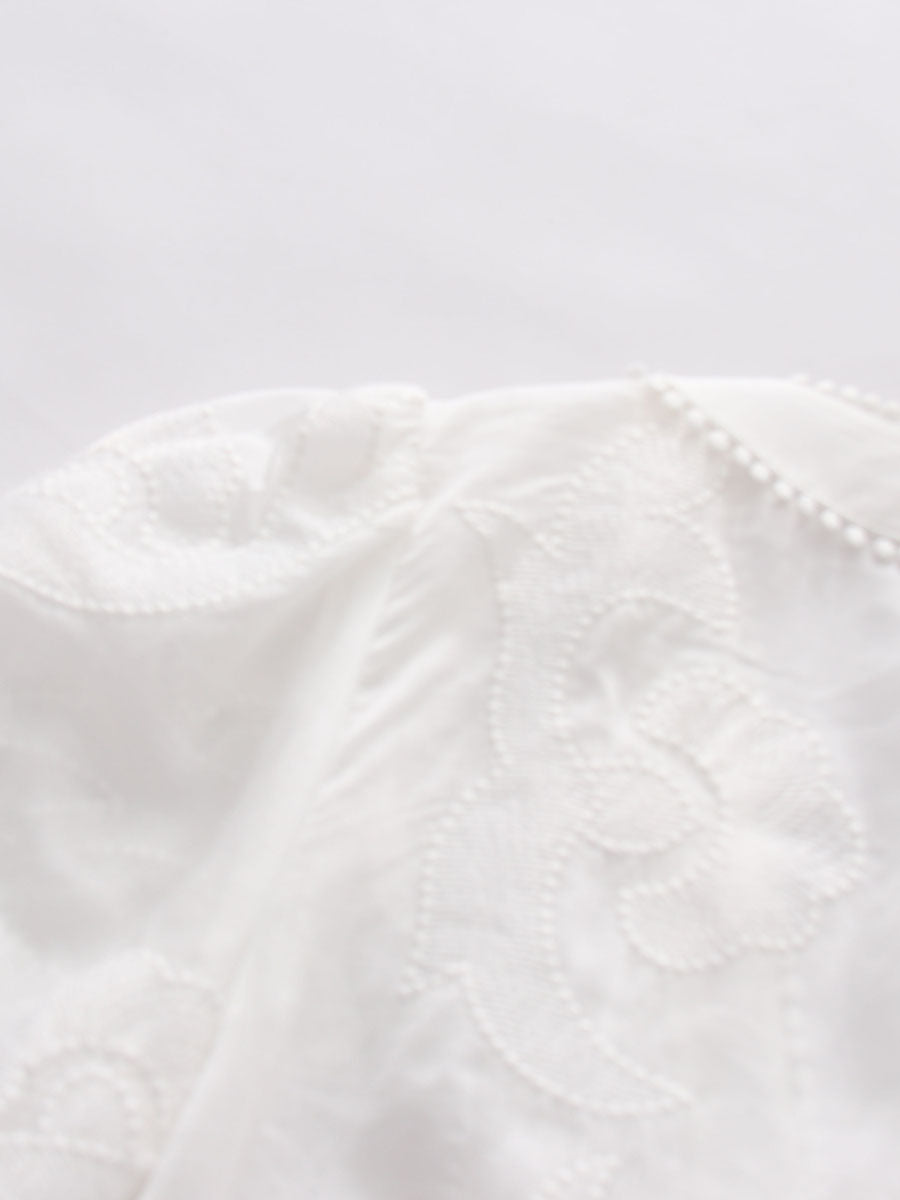 White Embroidered Long Sleeve Maxi Dress