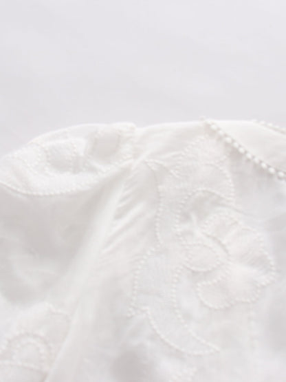 White Embroidered Long Sleeve Maxi Dress