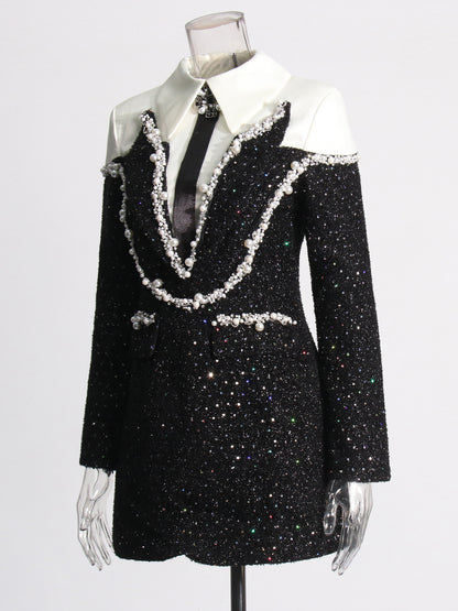 Glamorous Black Tweed Pearl - Embellished Mini Dress.