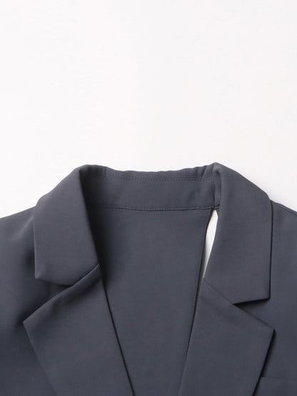 Edgy Gray Cutout Asymmetric Blazer with Belt Detail