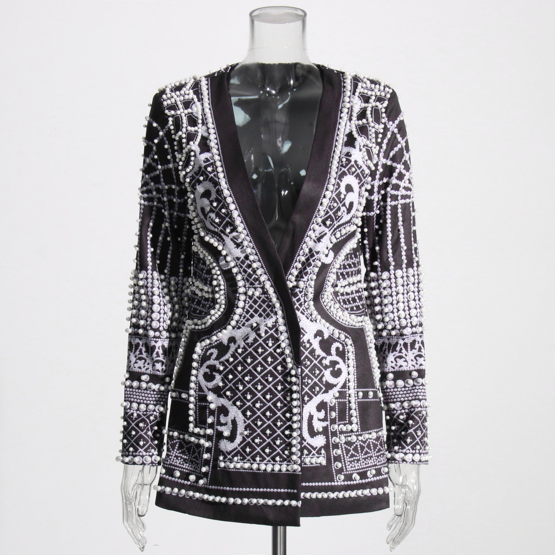 Glamorous Black and White Embellished Blazer