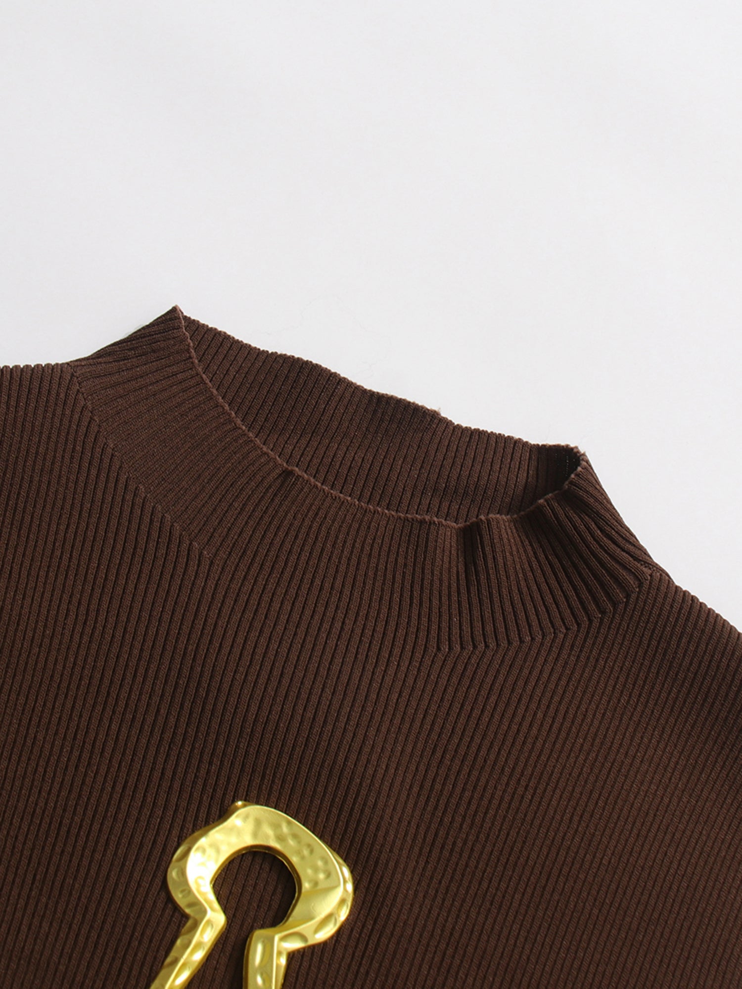 Chic Coffee Sleeveless Top with Gold Keyhole Accent