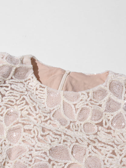 Elegant Cream Lace Long-Sleeve Maxi Dress
